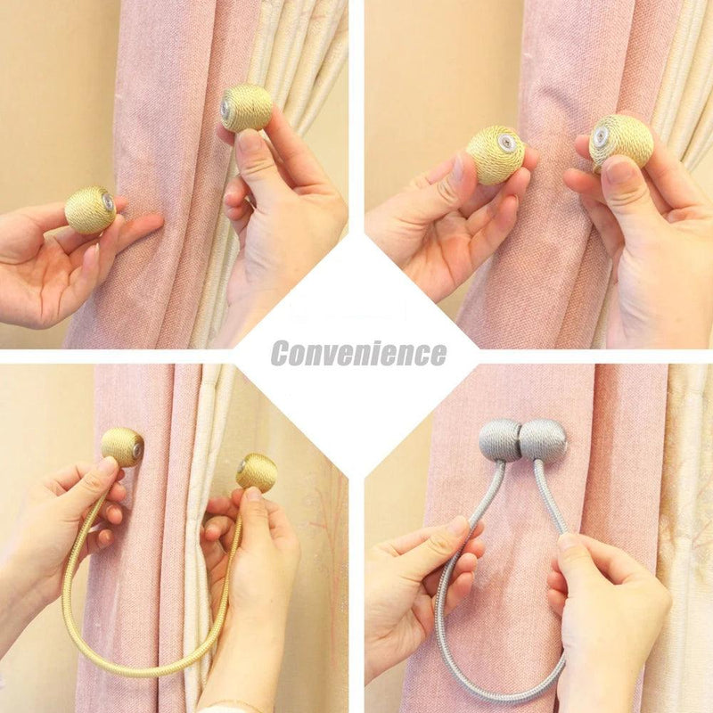 Magnetic Ball Curtain Tiebacks Tie Rope Accessory Rods Accessoires Backs Holdbacks Buckle Clips Hook Holder Home Decor - ComprasOne